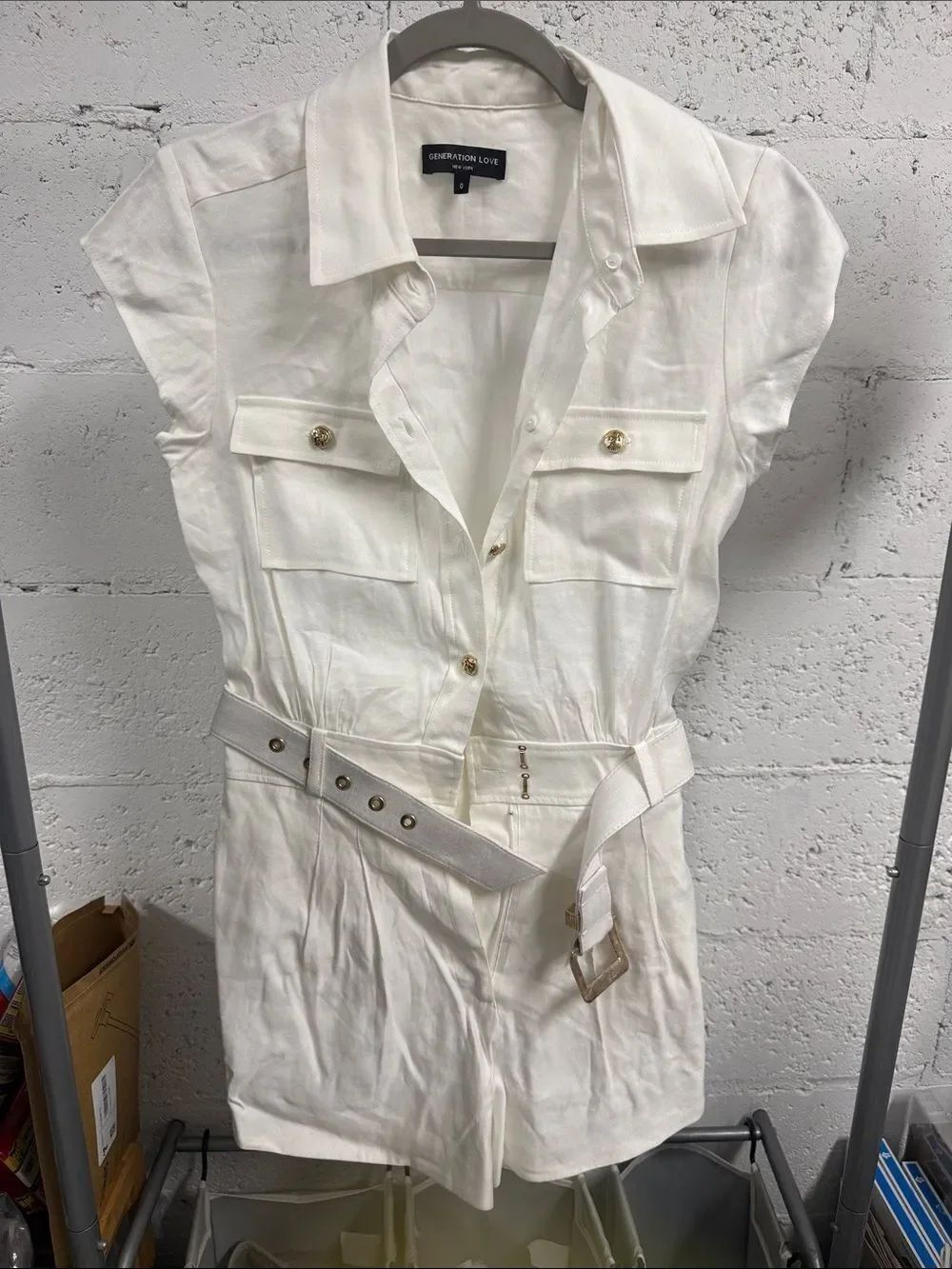 Generation Love Cream Utility Romper with Belt Size 0 LIKE NEW Collar